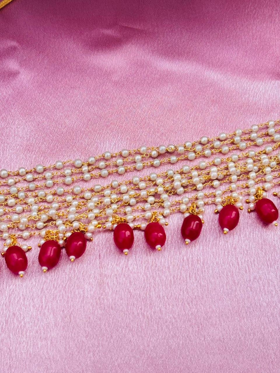 Multi-Layer Pearl Beaded Choker Necklace with Drop Pearl Tassels - Image 4