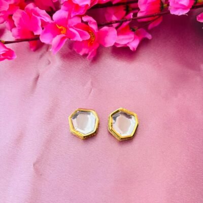 Minimalist Hexagon Kundan Stud Earrings