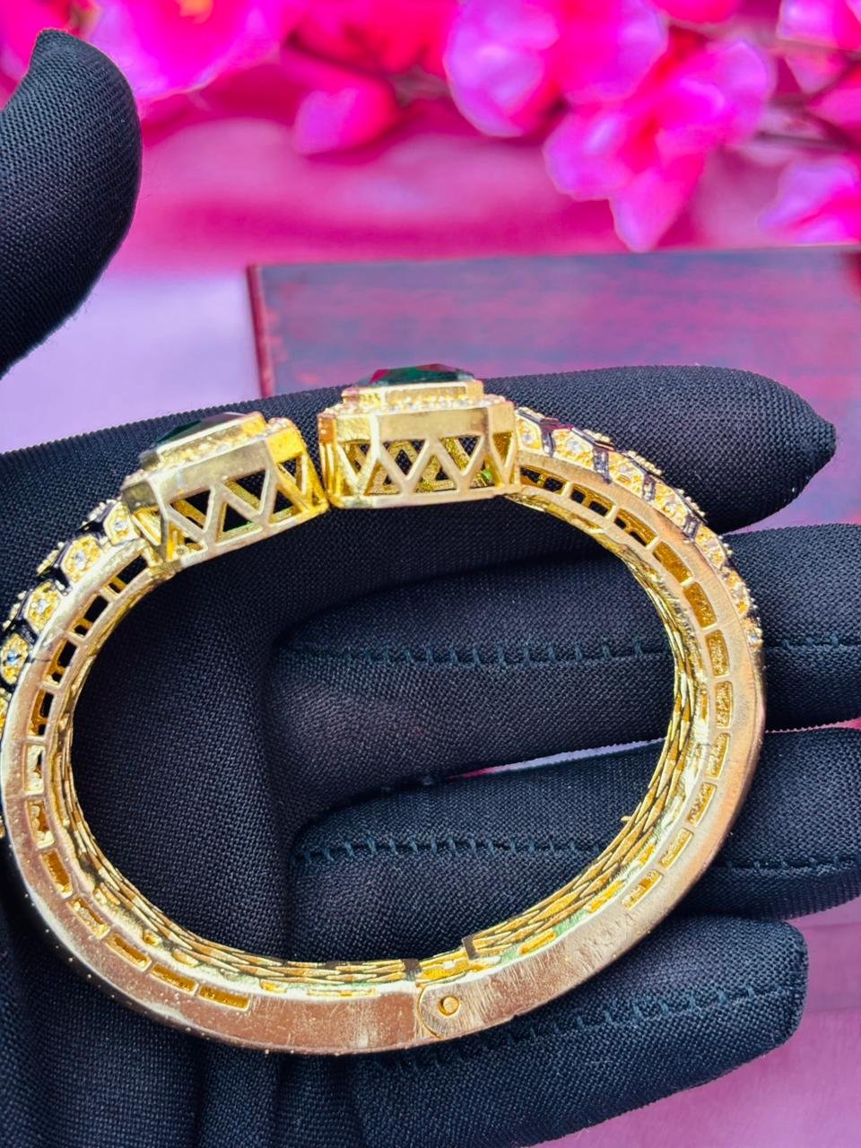 AD Gold Plated Openable Bangle Style Bracelet for Women (Pack Of 1) - Image 4