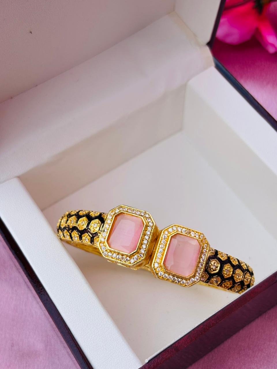 AD Gold Plated Openable Bangle Style Bracelet for Women (Pack Of 1) - Image 2