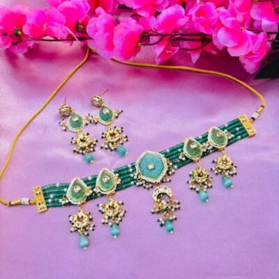 Mint Green & Kundan Choker Necklace Set