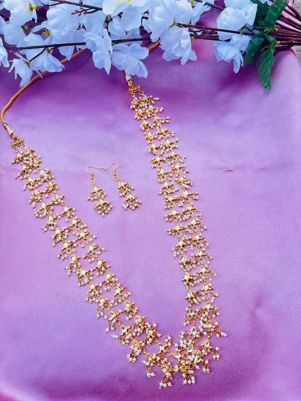 Kundan Jaal Necklace Set with Pearl Cluster Earrings