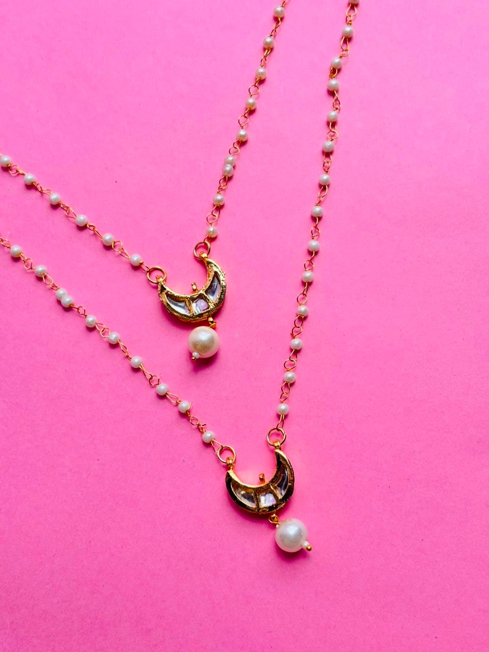 Double Layer Kundan Moon Pendant Necklace - Image 3