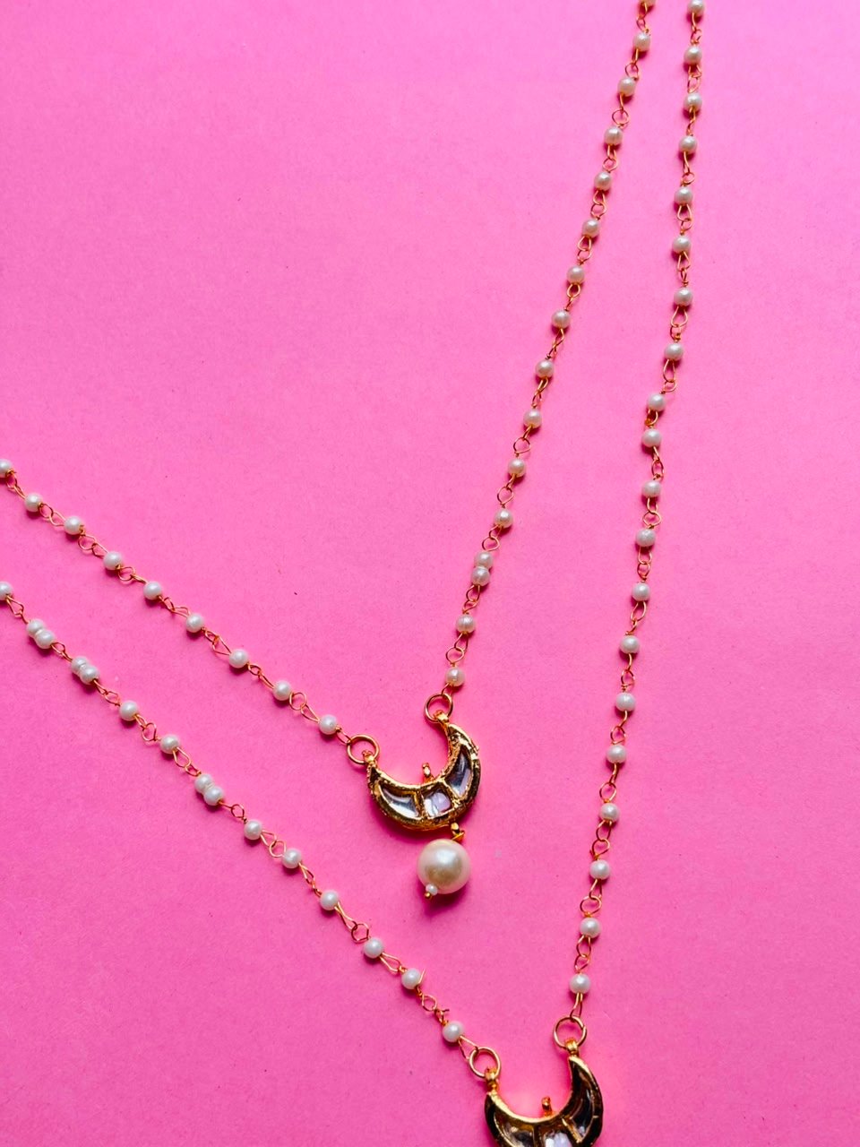 Double Layer Kundan Moon Pendant Necklace - Image 4