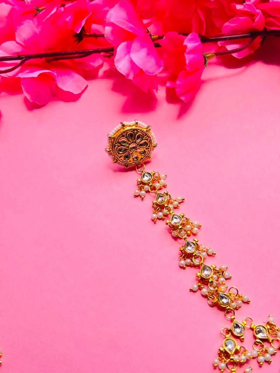 Floral Kundan Mathapatti Headpiece (Pack Of 2) - Image 4