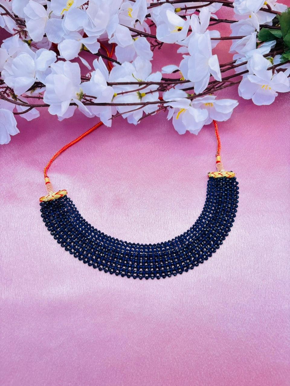 Handmade Blue Beaded Collar Necklace