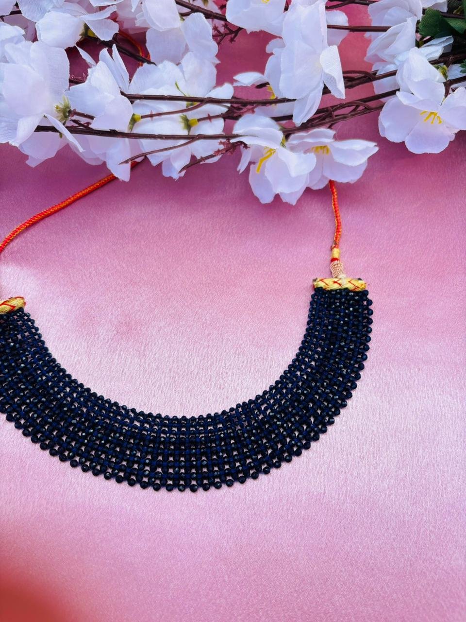 Handmade Blue Beaded Collar Necklace - Image 4