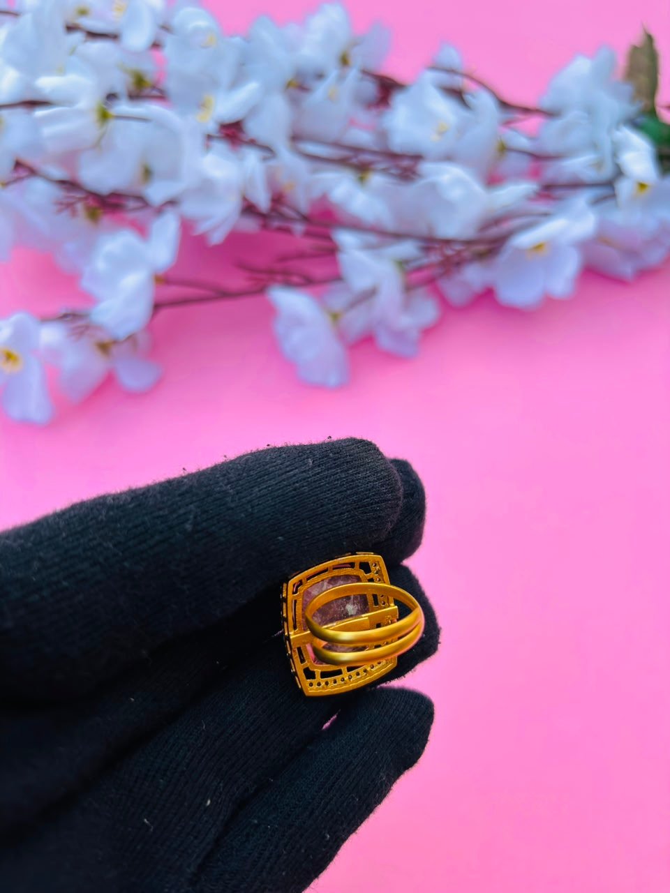 Royal Pink Gemstone Statement Ring - Image 4
