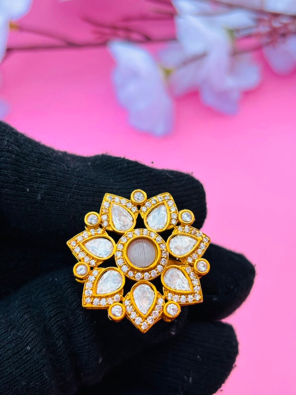 Floral Motif Statement Ring - Image 4