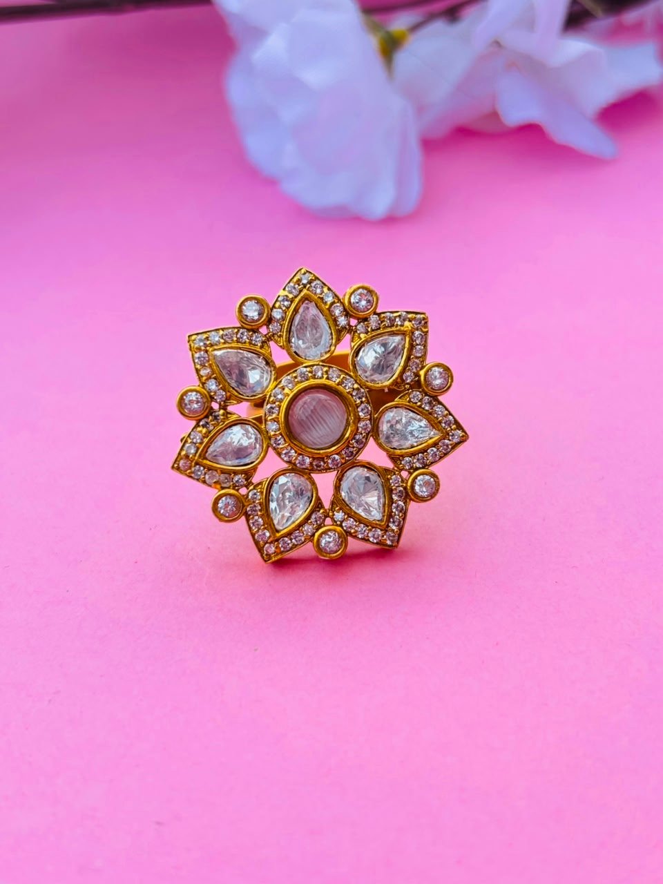 Floral Motif Statement Ring - Image 3