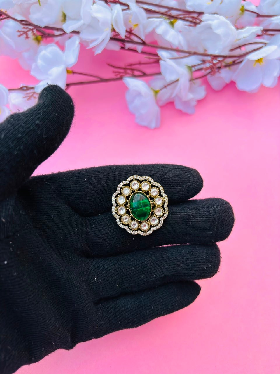 Royal Green Gemstone Statement Ring - Image 3