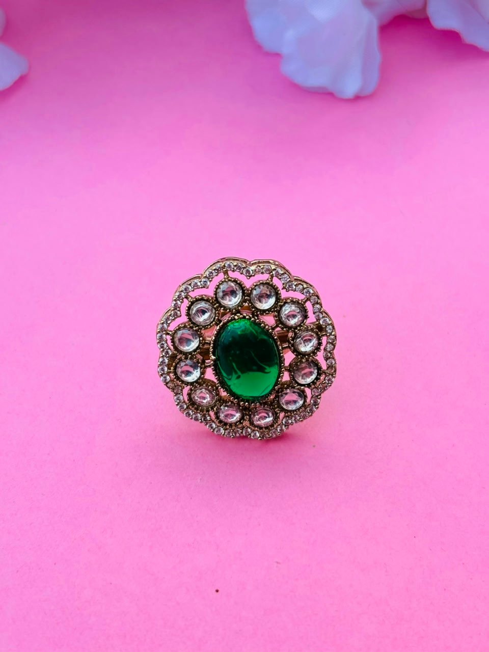 Royal Green Gemstone Statement Ring - Image 2