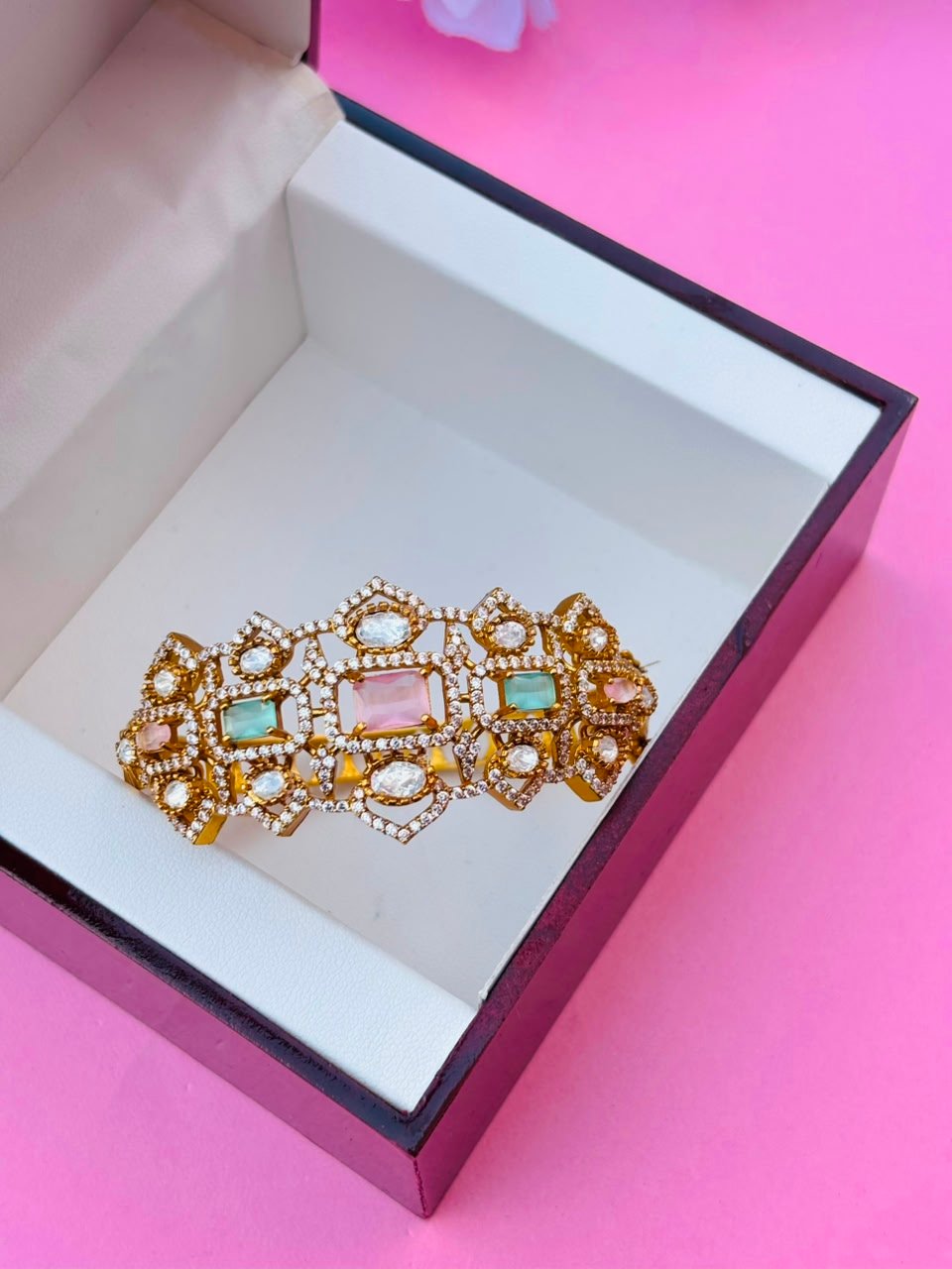 CZ Embellished Victorian Hinged Openable Bracelet (Pack Of 1) - Image 2