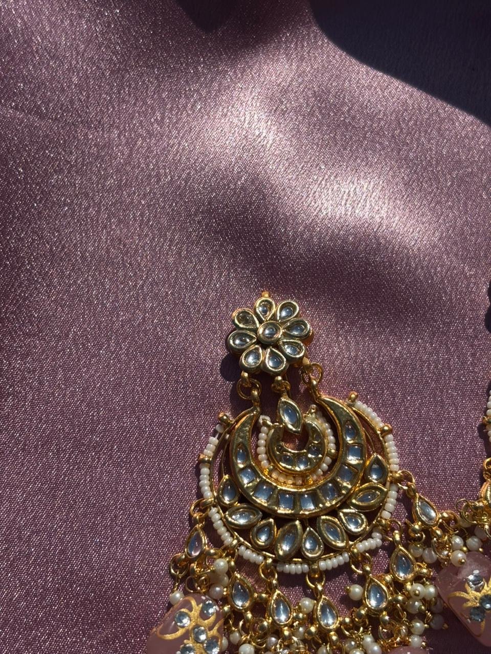 Handcrafted Green Meenakari & Kundan Chandbali Earrings - Image 3