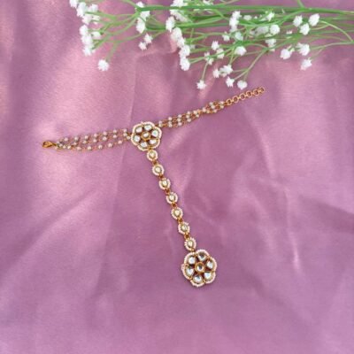 Floral Kundan & Pearl Haathphool (Pack Of 2)