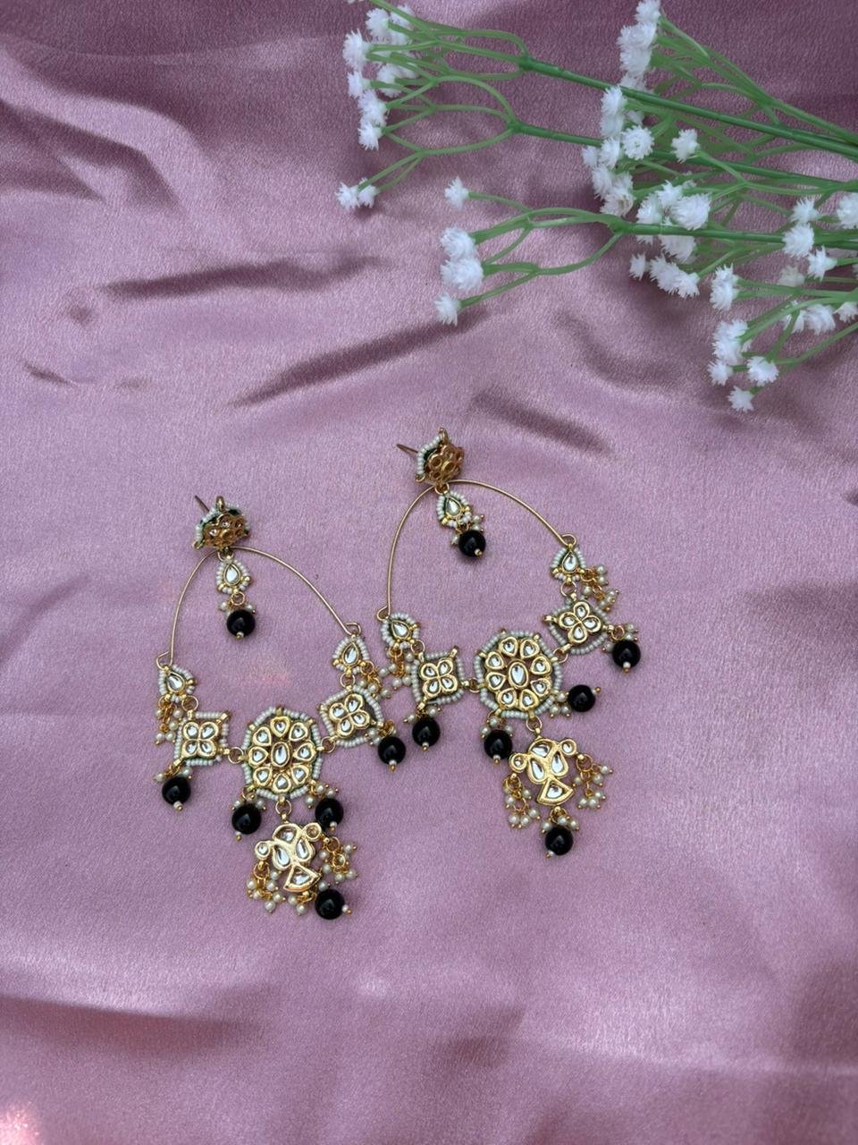 Traditional Kundan & Pearl Chandbali Statement Earrings