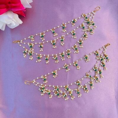 The Naaz: Elegant Green & White Pearl Layered Ear Sahara
