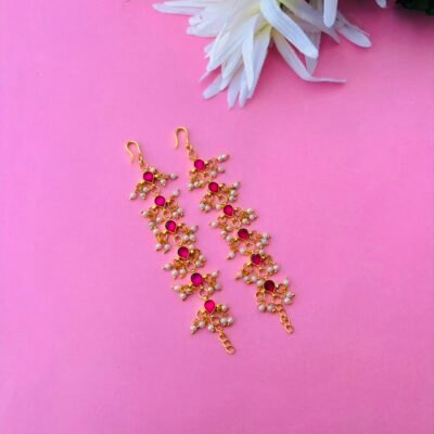 Red Gemstone & Pearl Ear Chain