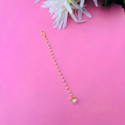 White Pearl Maang Tikka with Pearl Chain