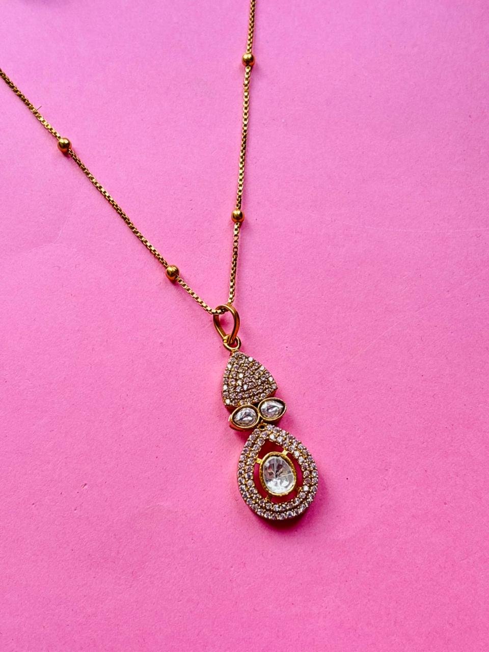 Kundan Polki Pendant Necklace Set - Image 3