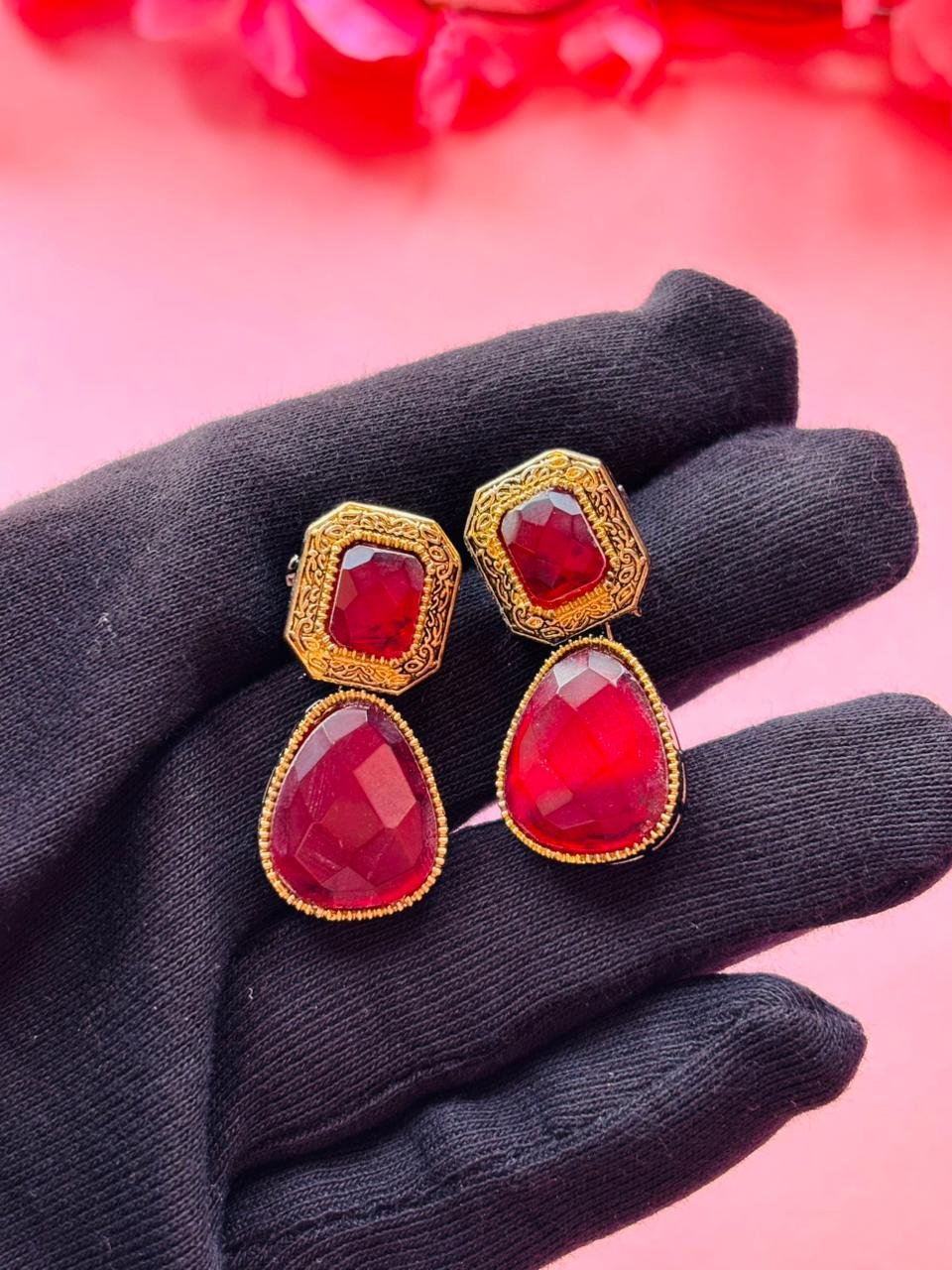 Kundan Red Stone Necklace Set - Image 6