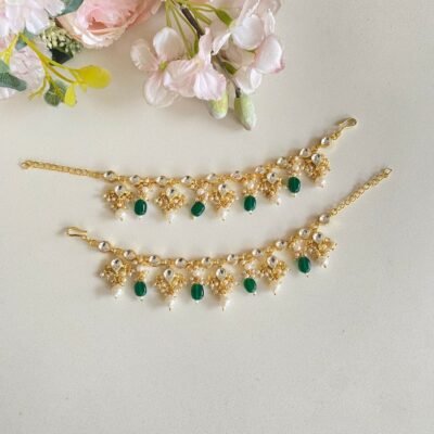Emerald Kundan Pearl Ear Chain