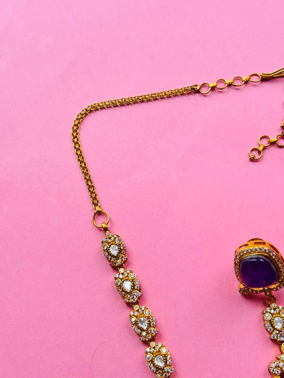 Multi-Layer Purple Stone Bridal Necklace Set - Image 5