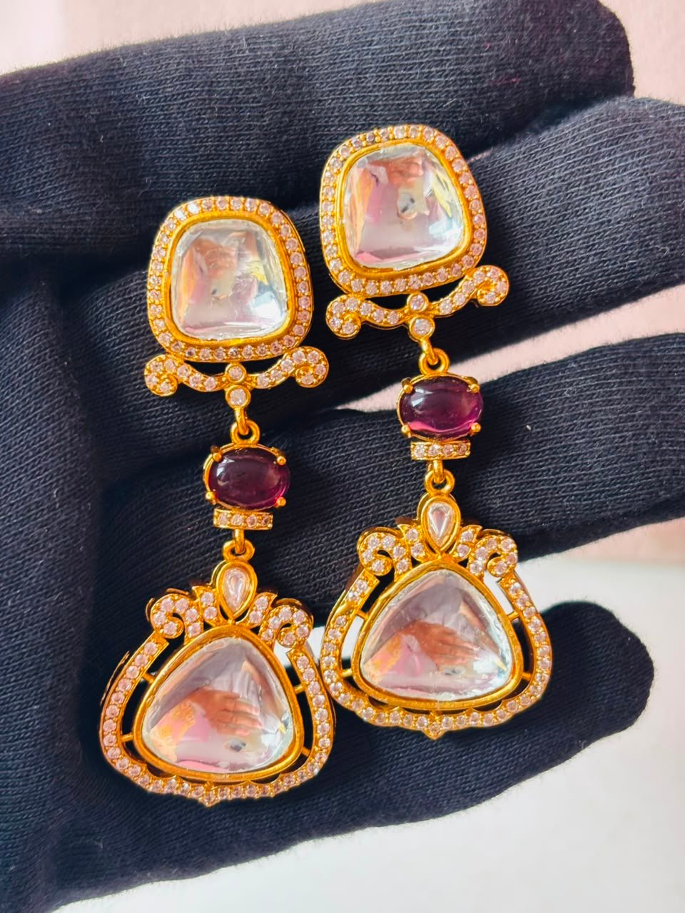 Kundan Ruby Red Multi-Layer Bridal Necklace Set - Image 6