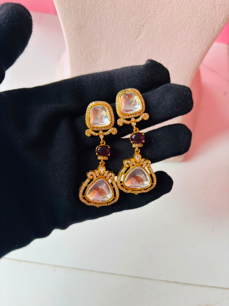 Kundan Ruby Red Multi-Layer Bridal Necklace Set - Image 7
