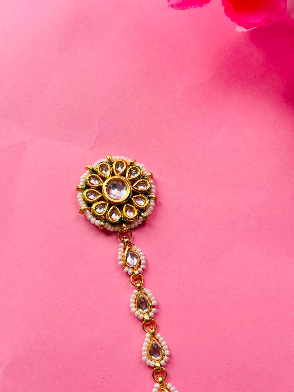 Floral Kundan & Pearl Haathphool (Pack Of 2) - Image 7