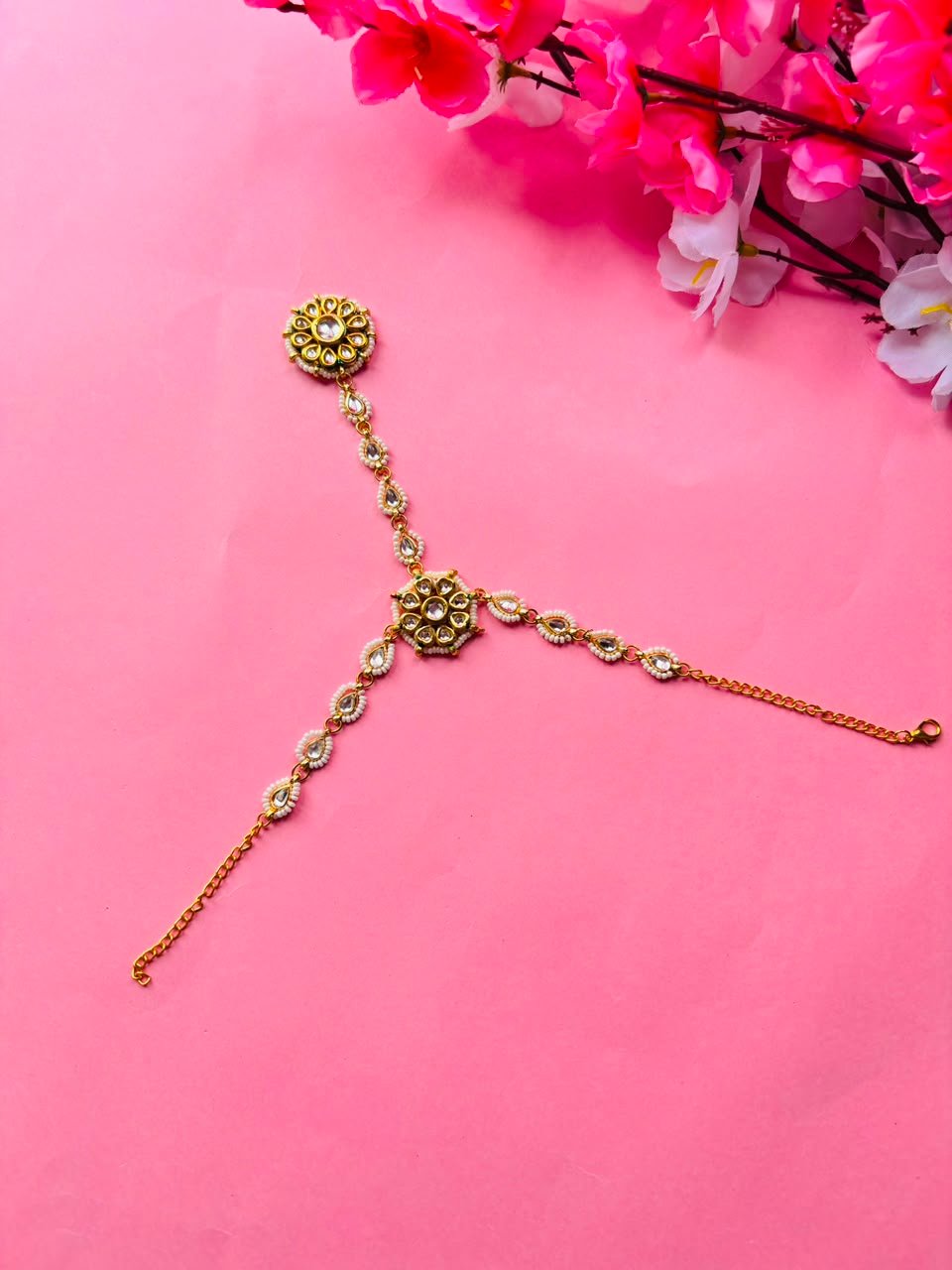 Floral Kundan & Pearl Haathphool (Pack Of 2) - Image 9