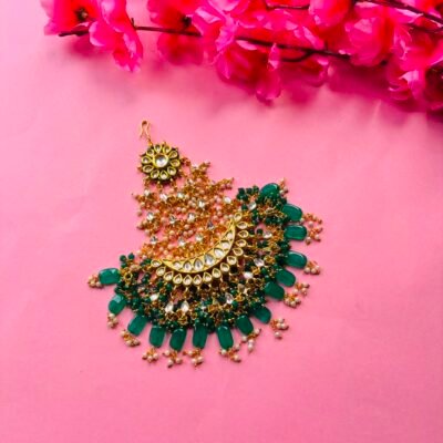 Gold Plated Green Emerald Kundan Passa Bridal Jhoomar Jewellery