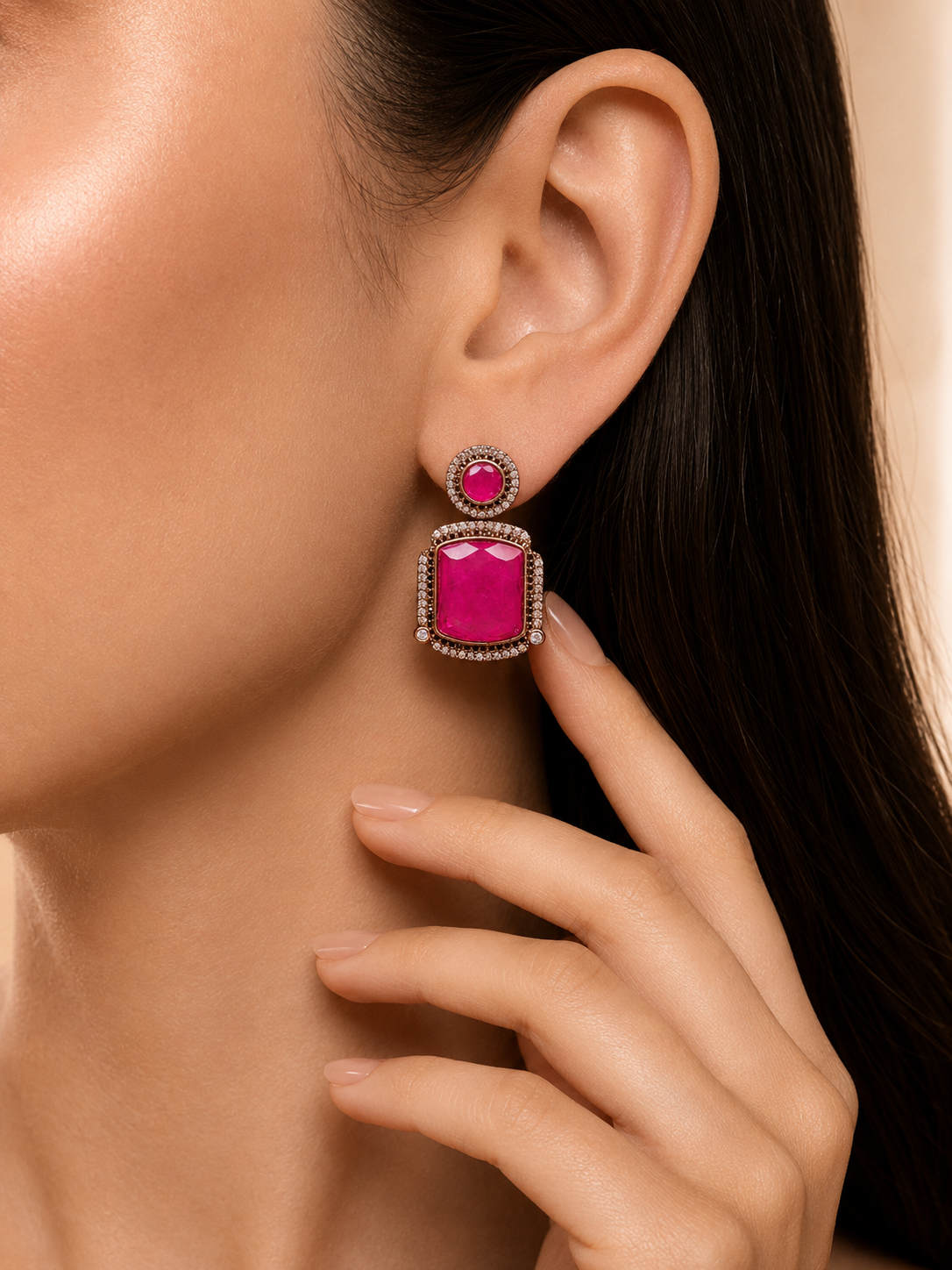 Emerald-Cut Gemstone Drop Earrings