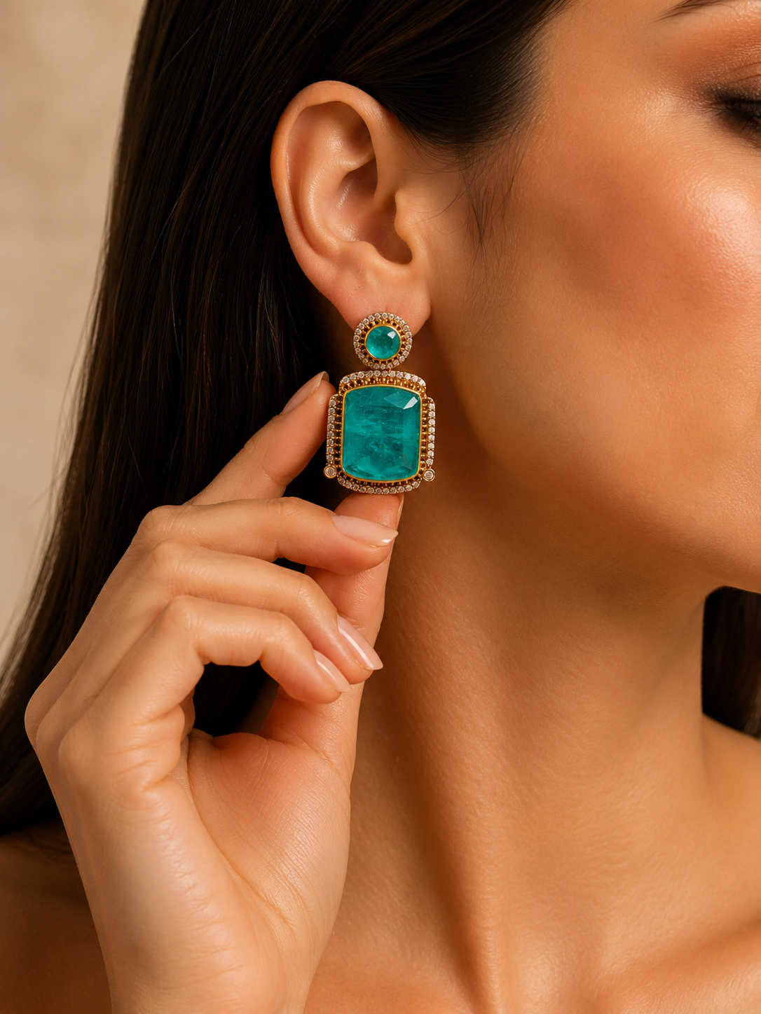 Emerald-Cut Gemstone Drop Earrings