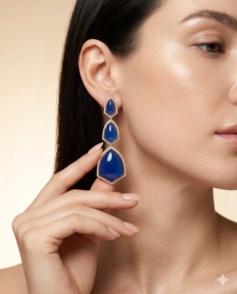 Kite Shape Tiered Drop Earrings with CZ Border