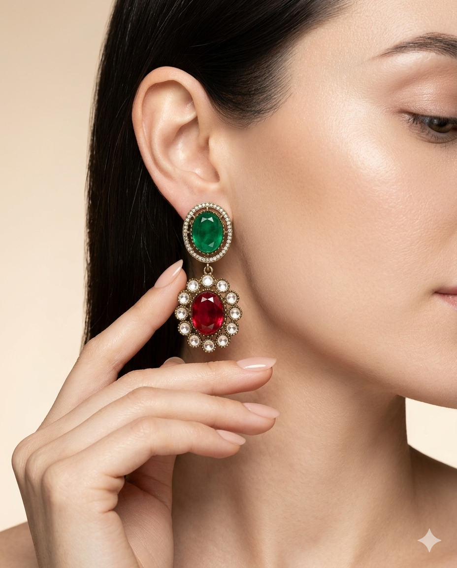 Gold Plated Oval Stone Drop Earrings
