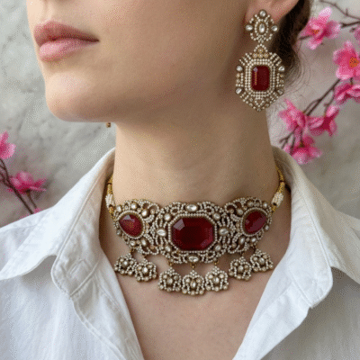 Ruby Kundan Choker Necklace Set
