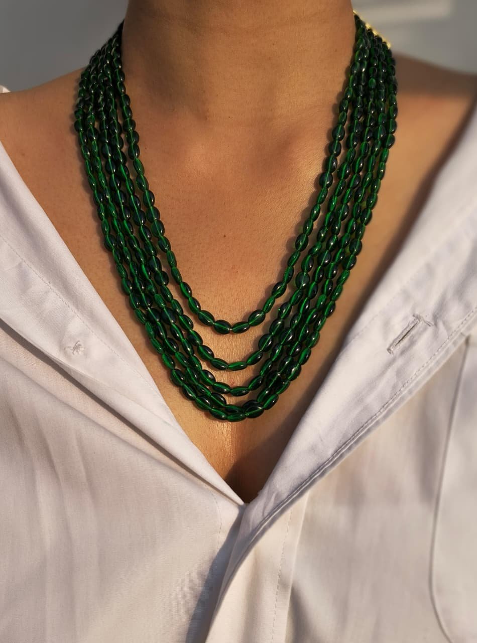 Multi-Strand Green Beaded Layered Necklace - Image 3