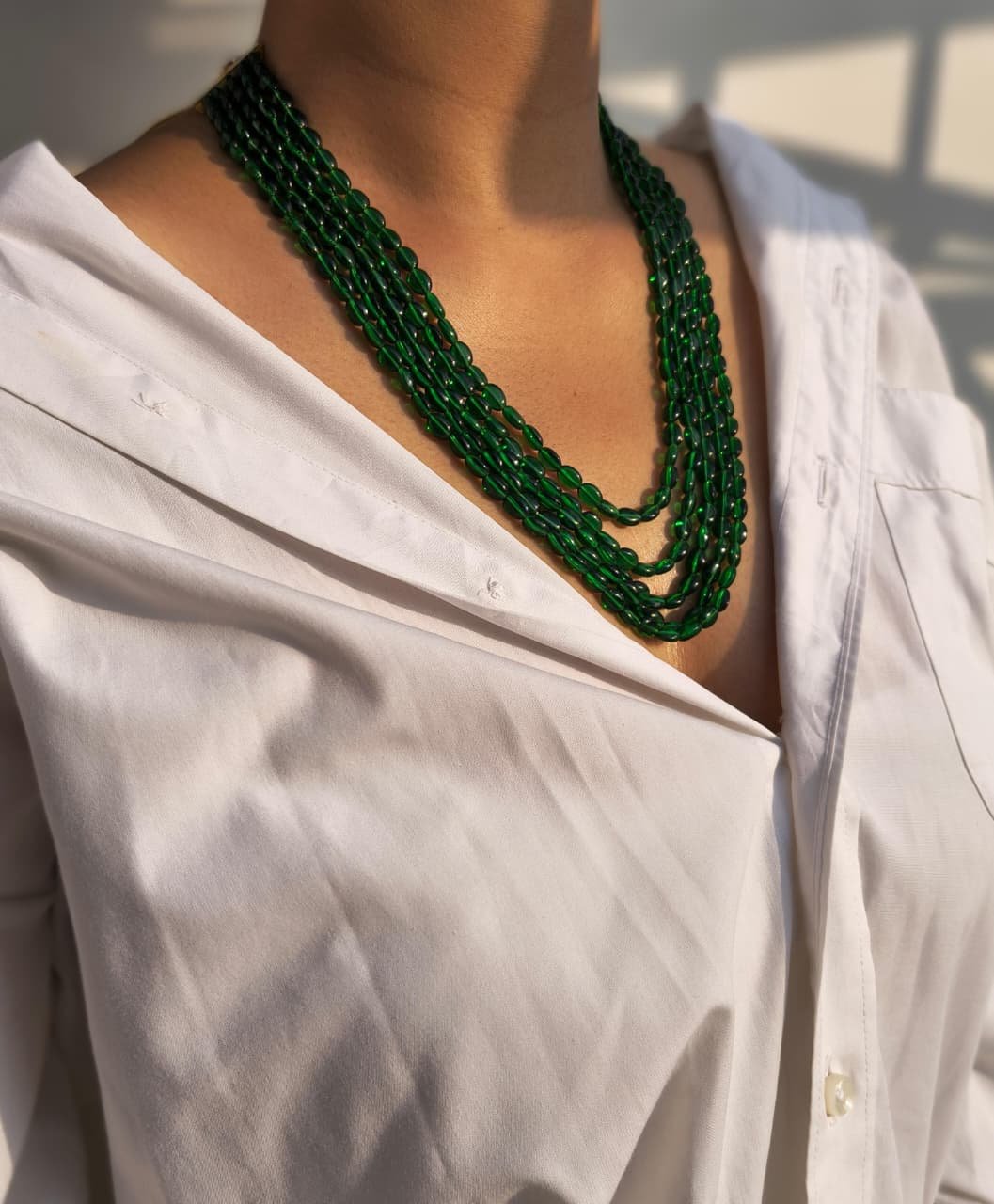 Multi-Strand Green Beaded Layered Necklace - Image 2