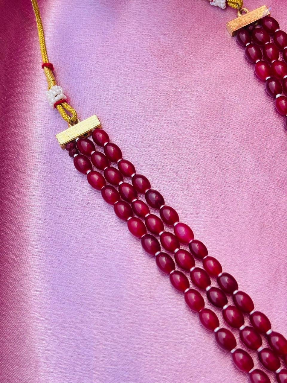Maroon Beaded Peacock Pendant Necklace Set For Women - Image 4