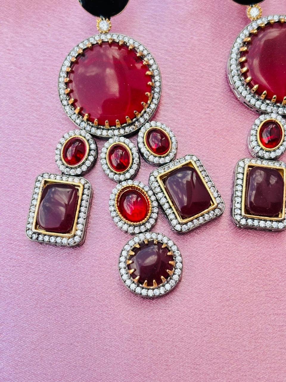 Victorian Lion Enamel Statement Earrings – Red Multi-Stone - Image 3