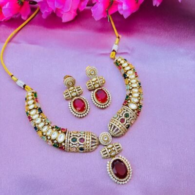 Multi Kundan Polki Necklace Set