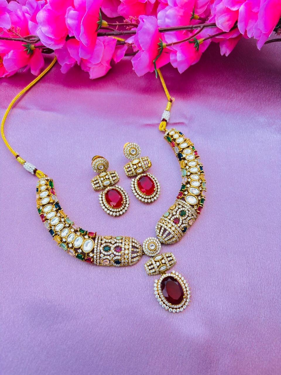 Multi Kundan Polki Necklace Set