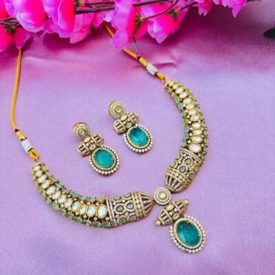 Green Kundan Polki Necklace Set