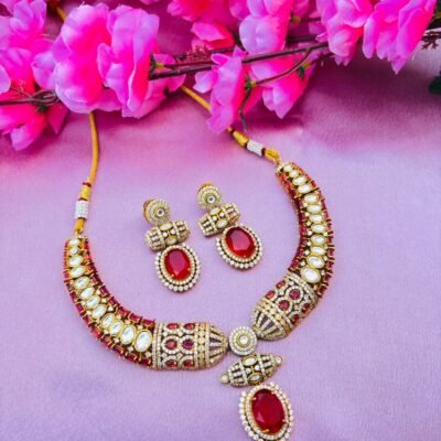 Red Kundan Polki Necklace Set