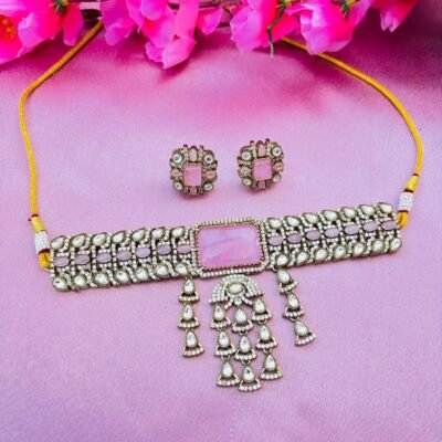 Pink Kundan Tassel Choker Set