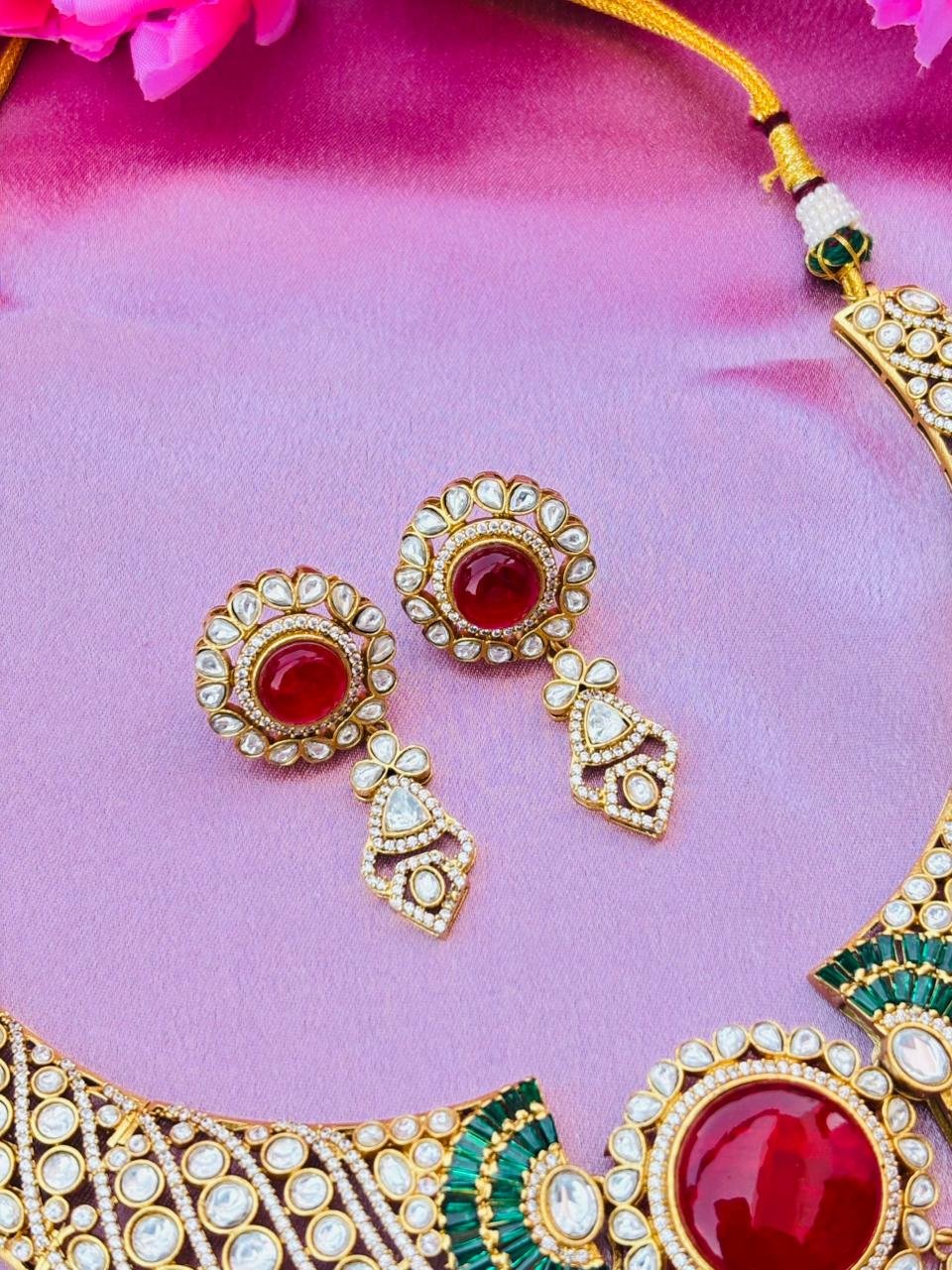 Ruby Red Choker Necklace Set - Image 4