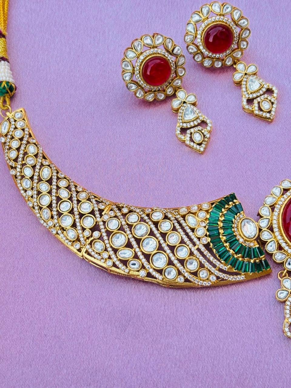 Ruby Red Choker Necklace Set - Image 3