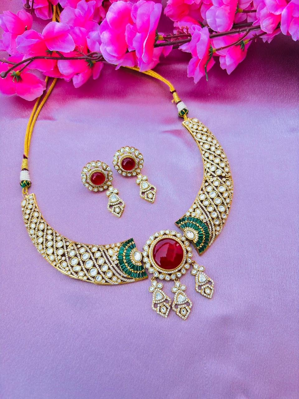 Ruby Red Choker Necklace Set