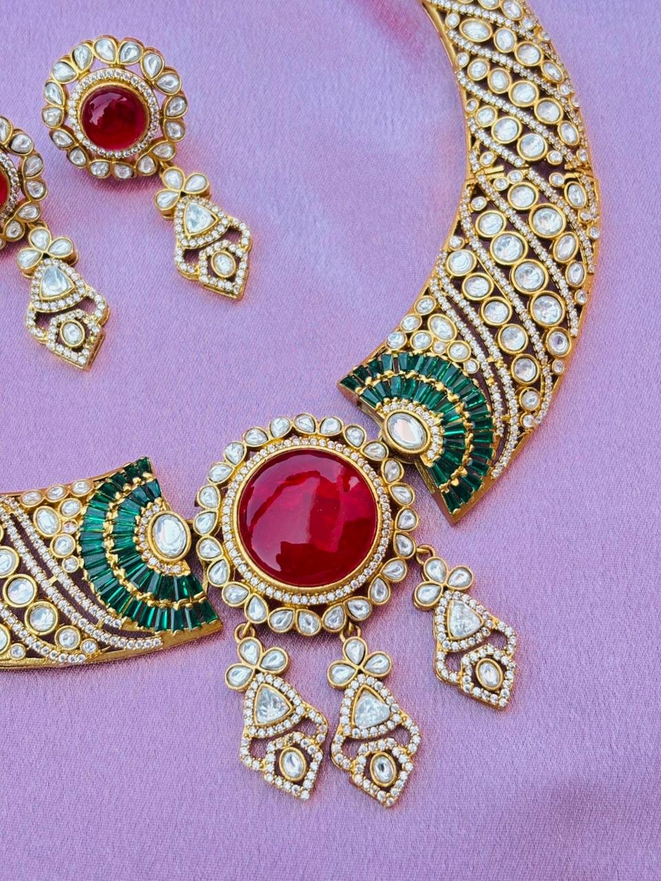 Ruby Red Choker Necklace Set - Image 2